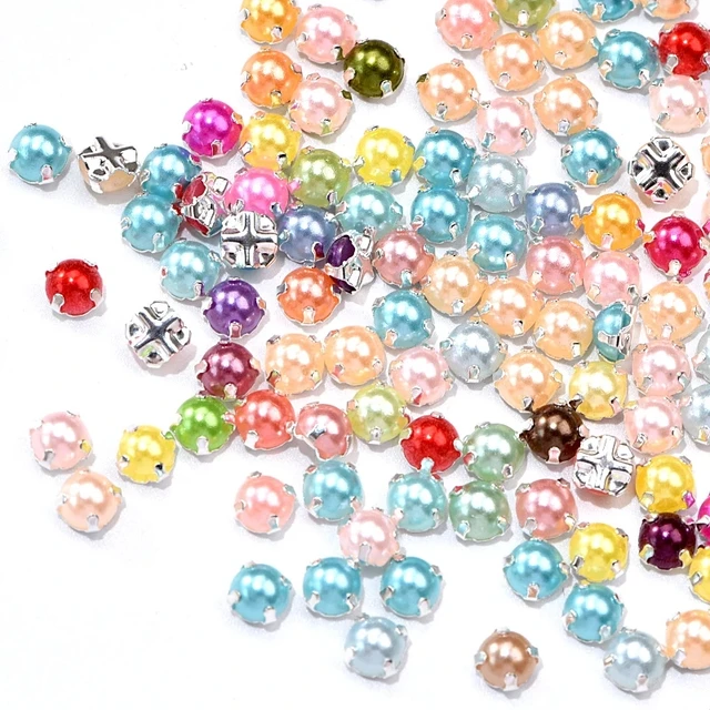 5mm 100pcs Sewing Pearl Beads Sew On Rhinestones With Silver Claw Flatback  Half Round Pearls For