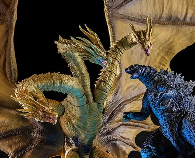 

2019 New Version Movie Gojira 3 Heads Golden Dragon King Ghidorah Joints Moveable PVC Action Figure Collectible Model Toys