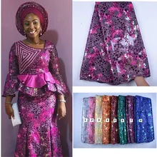 Африканское кружево с вышивкой из пайеток, текстильная кружевная ткань высокого качества с пайетками, французский тюль, кружевная ткань для свадебной вечеринки A1592