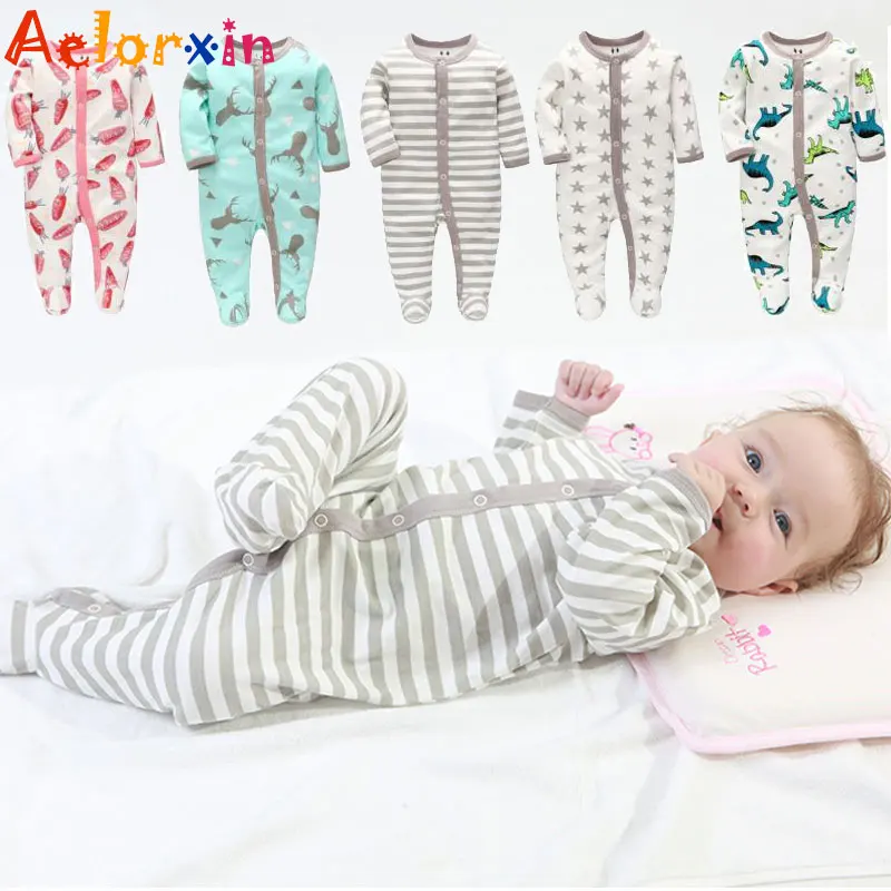 Newborn 0-7 Months Baby Romper Girl Boy Clothes Cute Animal Print Long Sleeve Jumpsuit Cotton Infant Outwear Pajamas | Детская одежда и