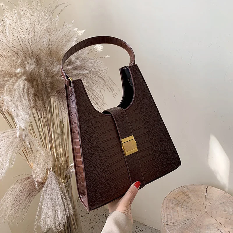 

Retro Crocodile Pattern Women Shoulder Bags High Quality Pu Women Handbags Simple Designer Solid Totes Female Hand Bag 2019 New