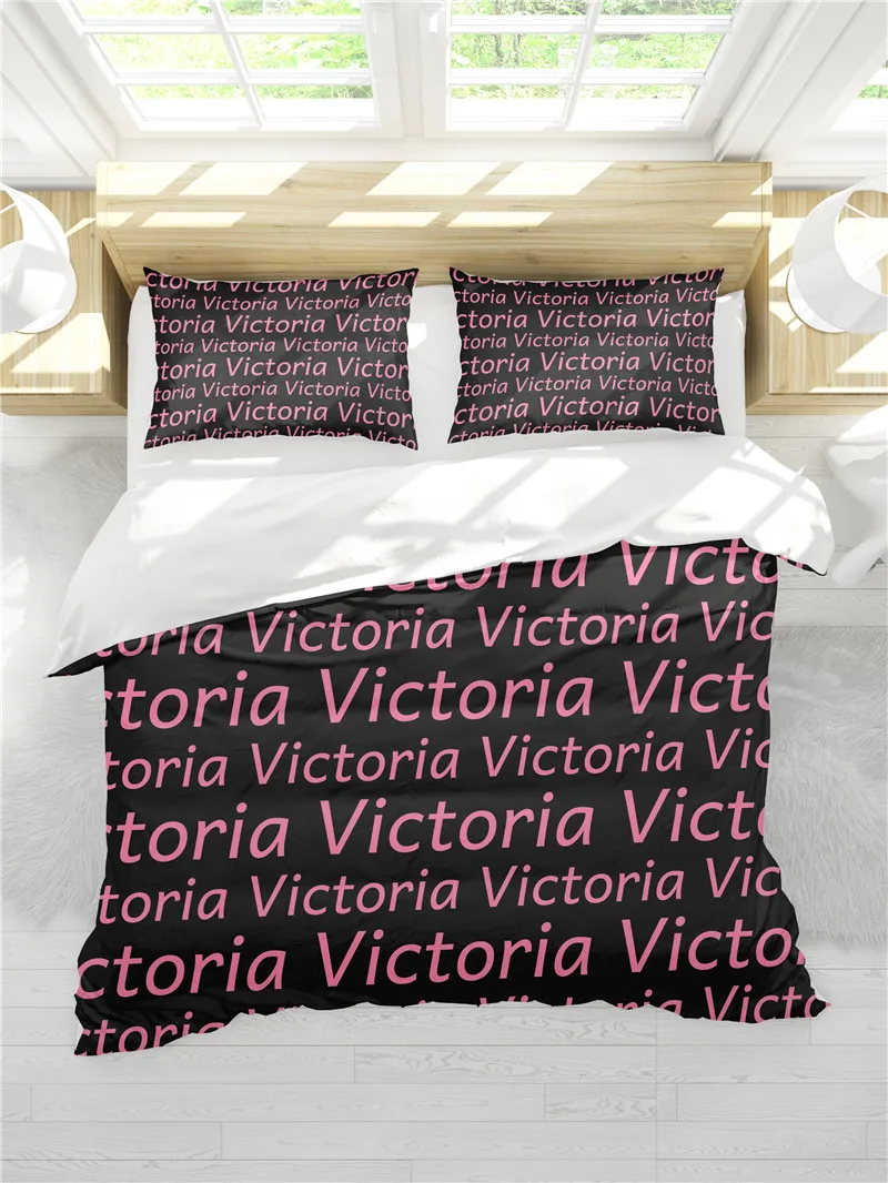 

Home Textile Bedding Set Bed linen 3PCS Duvet Cover Set Personalised Name Photo Black Pink Family Birthday Anniversary Gift