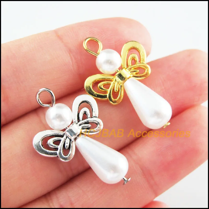 

15Pcs Retro Gold Tibetan Silver Tone White Acrylic Angel Charms Pendants 18x28mm