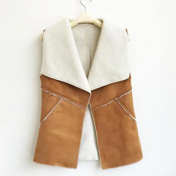 

2019 Autumn Winter Women Suede Leather Faux Fur Vest Jacket Lady Fall Sleeveless Open Front Fake Fleece Wasitcoat DW983