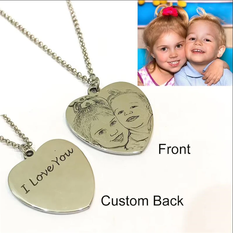 Custom Laser Engraved Name Photos For Lovers Family Friend Stainless Steel Heart Necklace Unique Personalized Jewelry e0bf 1 2pcs couple necklace bracelet relationship matching taichi fish bracelet for women teen best friend family jewelry