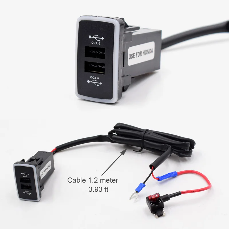 XCGaoon QC3.0 Quickcharge 2 USB Автомобильное зарядное устройство Телефон PDA адаптер DVR Plug& Play кабель с синими огнями для HONDA