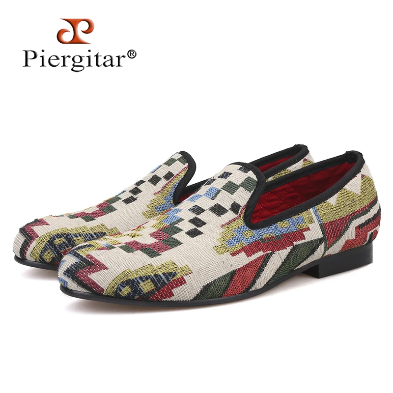 

Piergitar 2019 New mixed colors knitting fabric men shoes comfortable cotton insole men's loafers men smoking slippers plus size