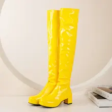 

Winter Long Over The Knee Boots Ladies High Heel Sexy Thigh High Boots Patent Leather Women Platform Knight Boots Square Heel
