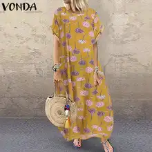 VONDA летний сарафан с цветочным принтом винтажное богемное длинное платье макси повседневное свободное праздничное пляжное платье размера плюс вечерние платья
