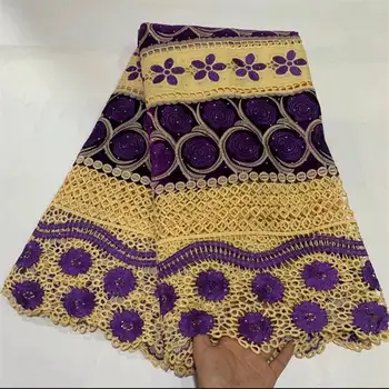 

Purple African Lace Fabric High Quality French Nigerian Embroidery Rhinestone Tulle Lace Fabrics 5 yards For Wedding A976