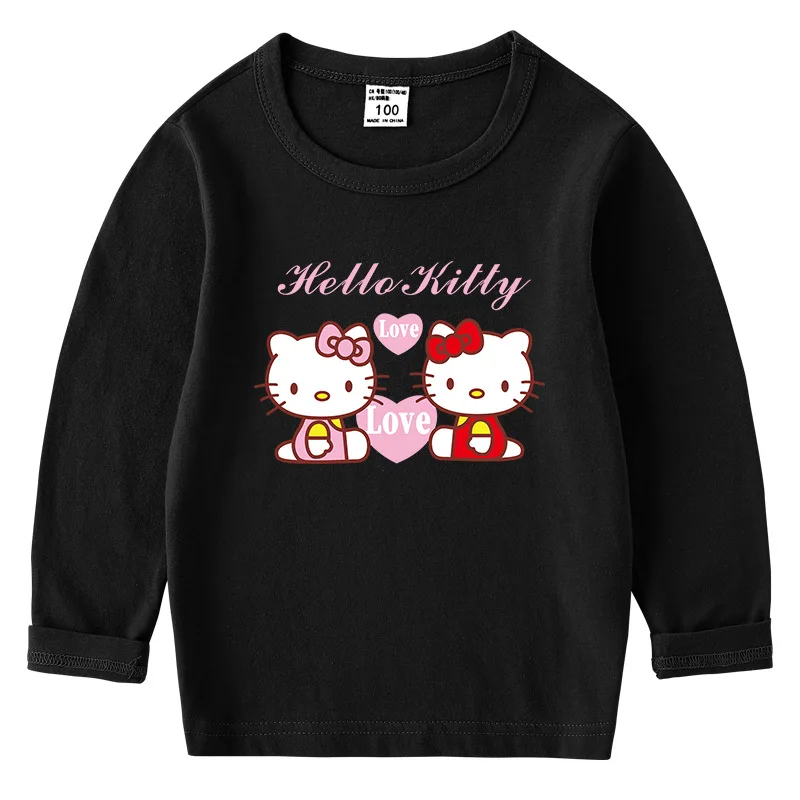 thumbnail image 1 of Hello Kitty camiseta de Color sólido para niños primavera otoño nueva camisa de cuello redondo para niños y niñas Camisa de manga larga de algodón para bebés, 1 of 5