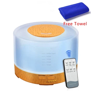 

550ML Air Humidifier Essential Oil Aroma Diffuser With Wood Grain Remote Control Aromatherapy Diffuser 7 Color LED Lamp For Home