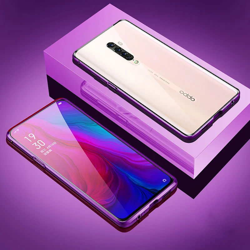 OPPO Reno2 Reno 2, защитный чехол из закаленного стекла с магнитными металлическими краями для Oppo Reno 10X Zoom, защитная пленка - Цвет: Фиолетовый