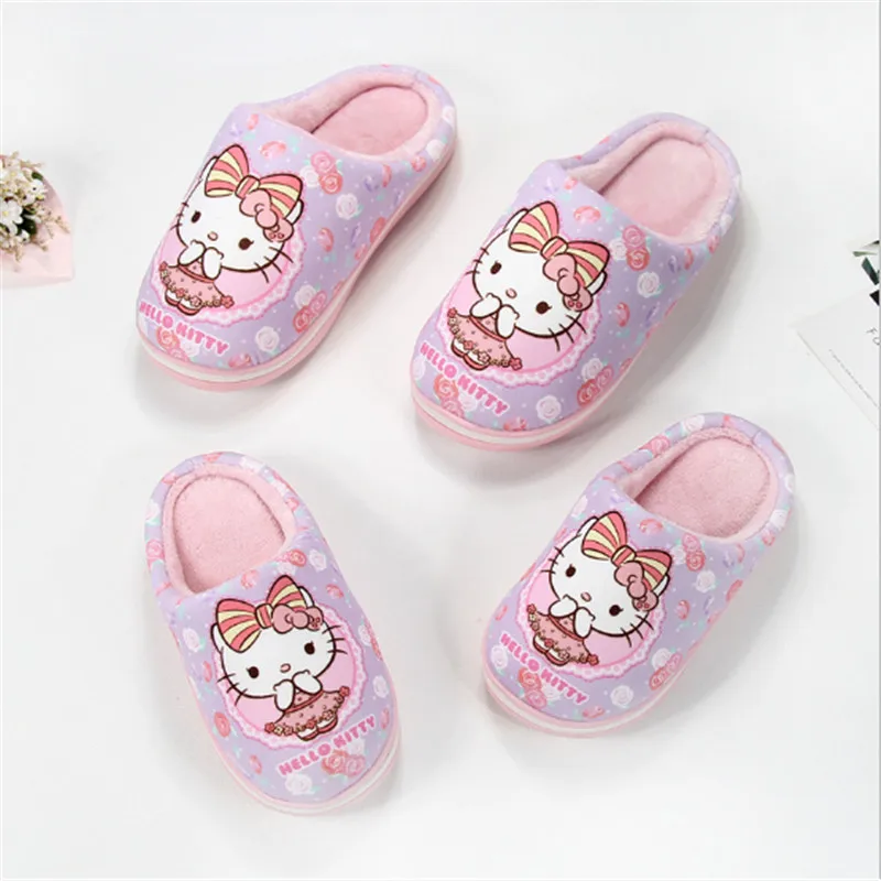 Женские тапочки с рисунком «Hello Kitty»; домашняя обувь на плоской подошве; женские тапочки с изображением животных; шлепанцы; женские толстые тапочки; теплые сандалии