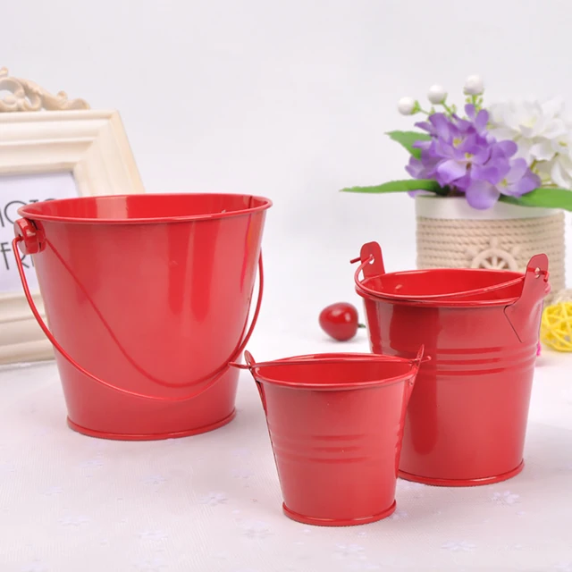 2 PCS Metal Iron Flower Pot with Handle Mini Bucket Hanging Balcony Garden Office Home Decor Planter Candy Basket 2