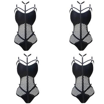 

Black Sheer Knit Net Mesh Women Swimwear One Piece Swimsuit Female Bather Bathing Suit Swim Halter