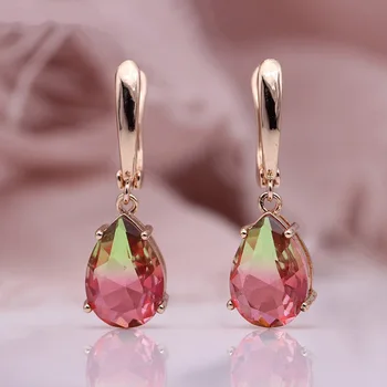 

MENGYI Novel Unique Gradient Red Zircon Drop Earrings Women Rose Gold Water Drop Dangle Earrings Fashion Fine Jewelry