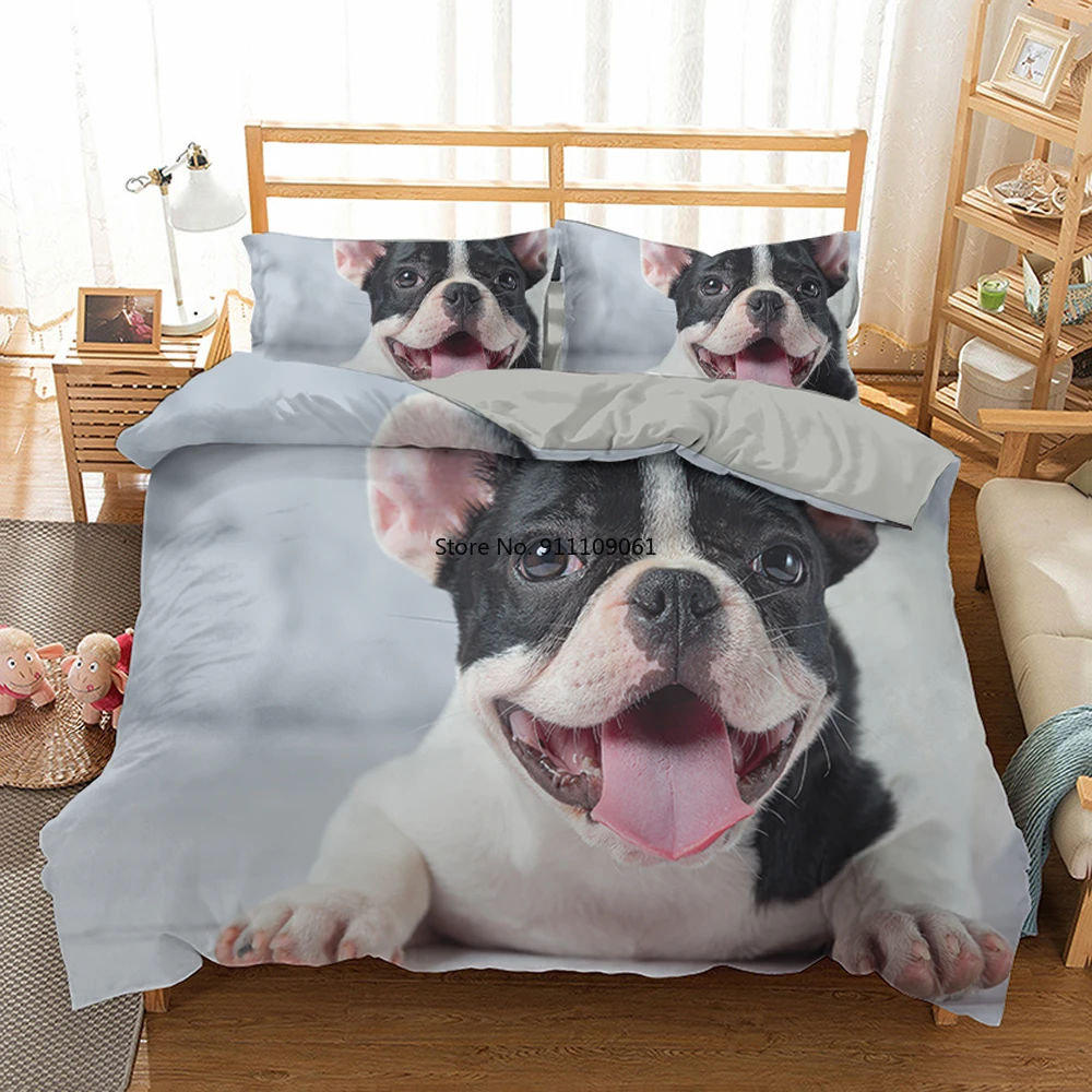 Lindo Bulldog francés impresión funda nórdica rey tamaño juegos para cama doble reina diseño de Bulldog funda de edredón funda de almohada para el hogar|Juegos de ropa de cama| - AliExpress