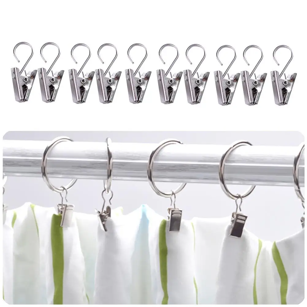 

10PCS/Set Stainless Steel Curtain Clip Window Shower Curtain Rod Clips Rings Drapery Clips Hooks Folder Serrated Metal Clip