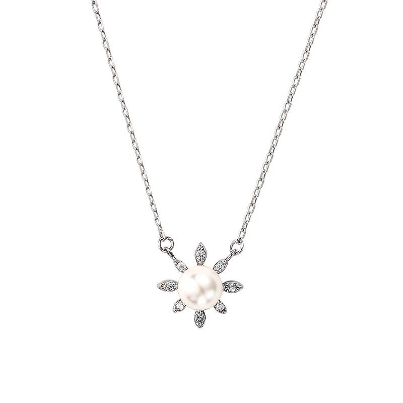 

Fashionable Korean sweet flower pure silver necklace set with beizu zircon sunflower clavicle chain female silver ornaments