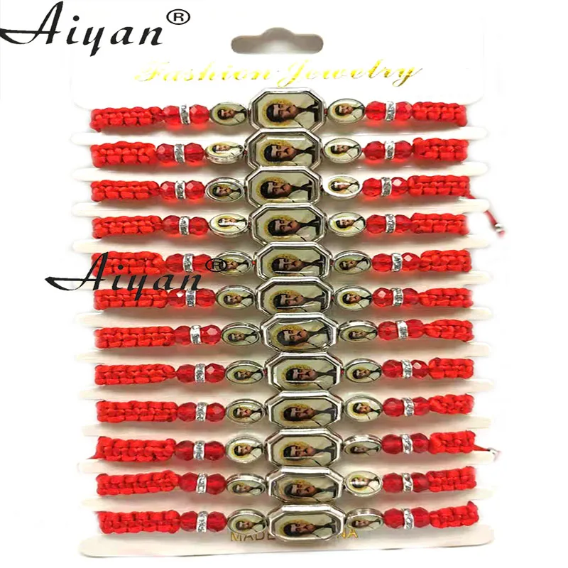 12Pieces Men And Women's Style Malverde And St Jude And The Virgin Mary Drop Oil Alloy Crystal Religion Hand Made Braid Bracelet 3