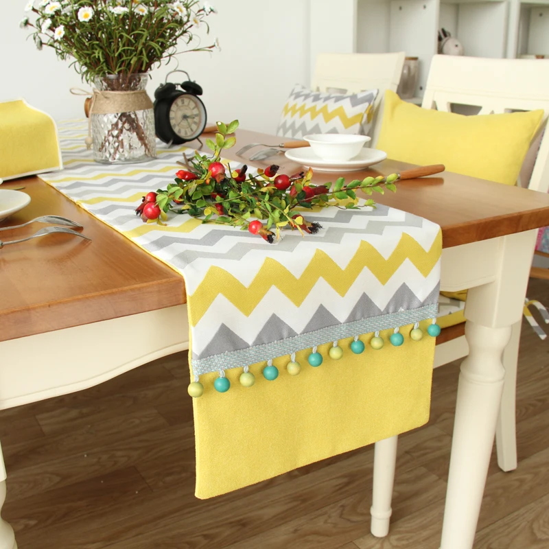 

Nordic Table Runners Modern Cotton Linen Table Runner for Wedding Party Table Cover Yellow Luxury Table Cloth with Stripes