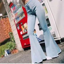 Осень зима женские синие с высокой талией расклешенные брюки-клёш женские сексуальные джинсы стрейч модные широкие джинсовые брюки