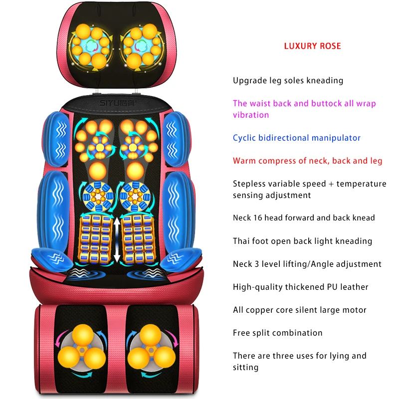 Cervical spine massager multi-function body neck shoulder waist vibration kneading household electric massage chair cushion 5