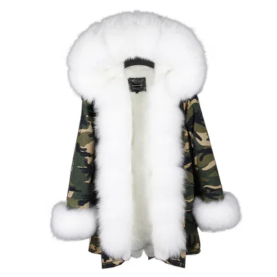 winter new real fox fur collar to overcome the long paragraph fur coat jacket female winter - Цвет: Черный