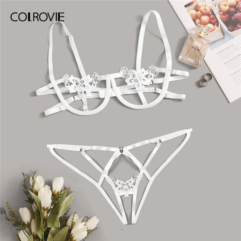 COLROVIE, набор женского нижнего белья на косточках с вырезами, новинка, одноцветные сексуальные комплекты, бюстгальтер и хипстеры, женский набор бюстгальтеров