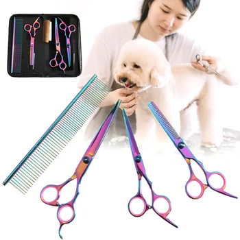

Professional Trimmer Home Dog Cat Stainless Steel Small Animals Multicolor Straight Curved Shear Pet Grooming Scissors Set