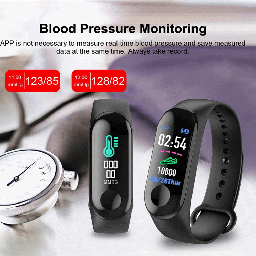 M3 смарт-браслет Bluetooth спортивные часы умные часы для мужчин кровяное давление водонепроницаемый пульсометр фитнес-браслет здоровье браслет