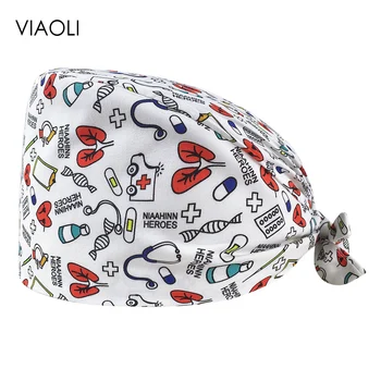 Günstig Hohe Qualität Pet Shop Peelings Kappen Elastische Peeling Hut Labor Arbeits Hut Schönheit Salon Scrubs Kappe Staub-proof Rot Herz Druck