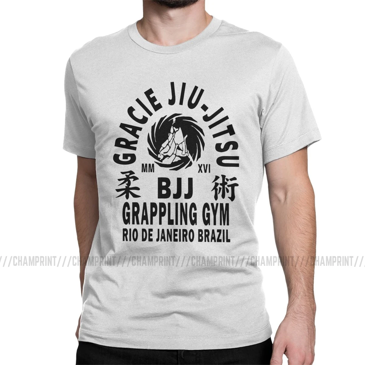 Gracie Jiu футболка с надписью jitsu мужские хлопковые футболки айкидо каратэ муайтай Страйк кунг-фу бой дзюдо короткий рукав Футболка размера плюс Топы - Цвет: Белый