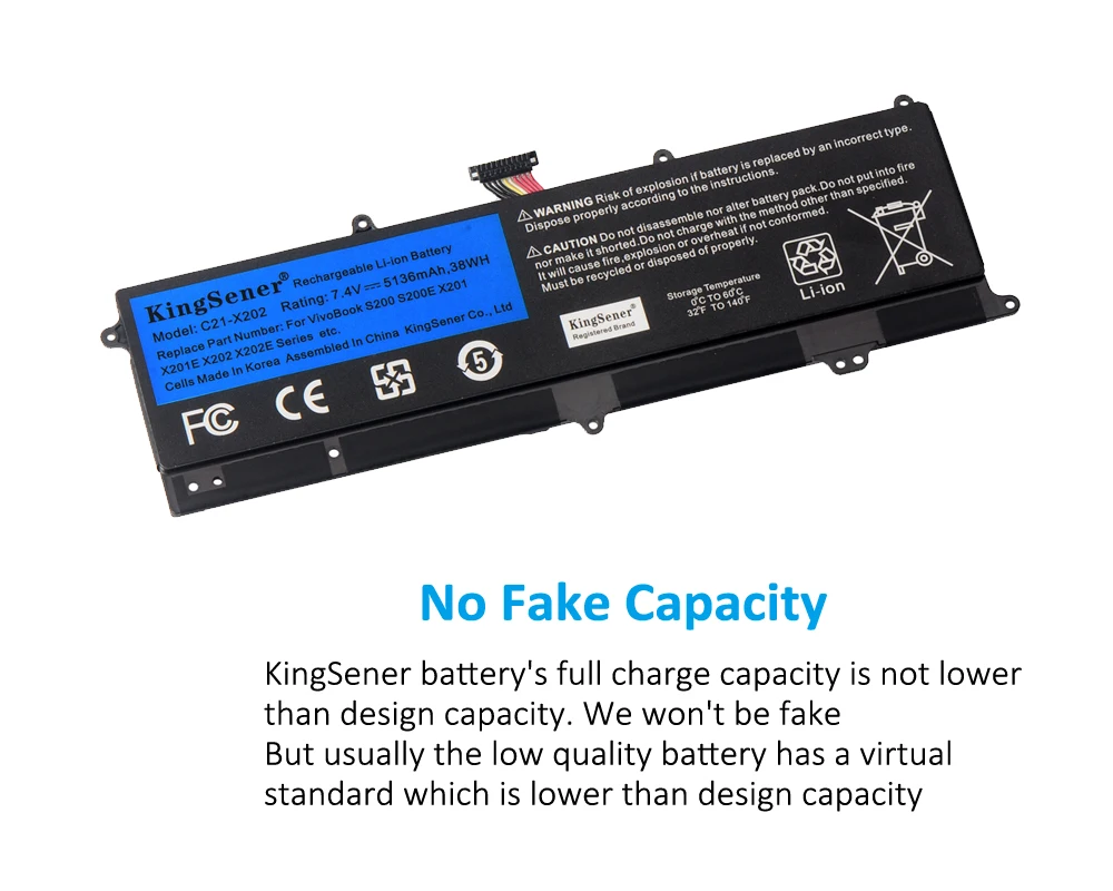 Kingsener-bateria para Computador Portátil para Asus Vivobook S200 S200e X201 X202 X202e Tamanhos de 5136mah Baterias p/ laptop - Imagem 2