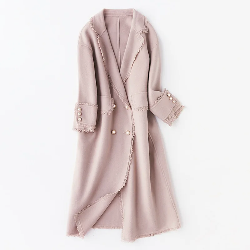 Shuchan/длинное пальто с кисточками Casaco Feminino, женское двубортное пальто с широкой талией, длинное корейское модное пальто, Осень-зима - Цвет: 020