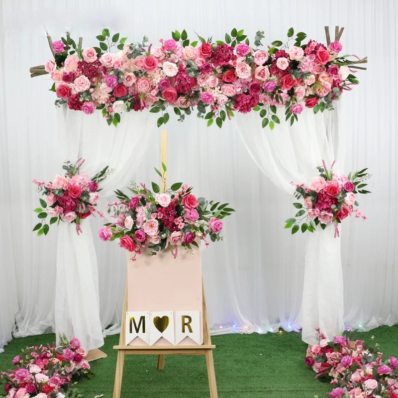 

Customize Wedding Artificial Flower Row Rose Red Floral Small Corner Flower Set Marriage Proposal Party Background Decor