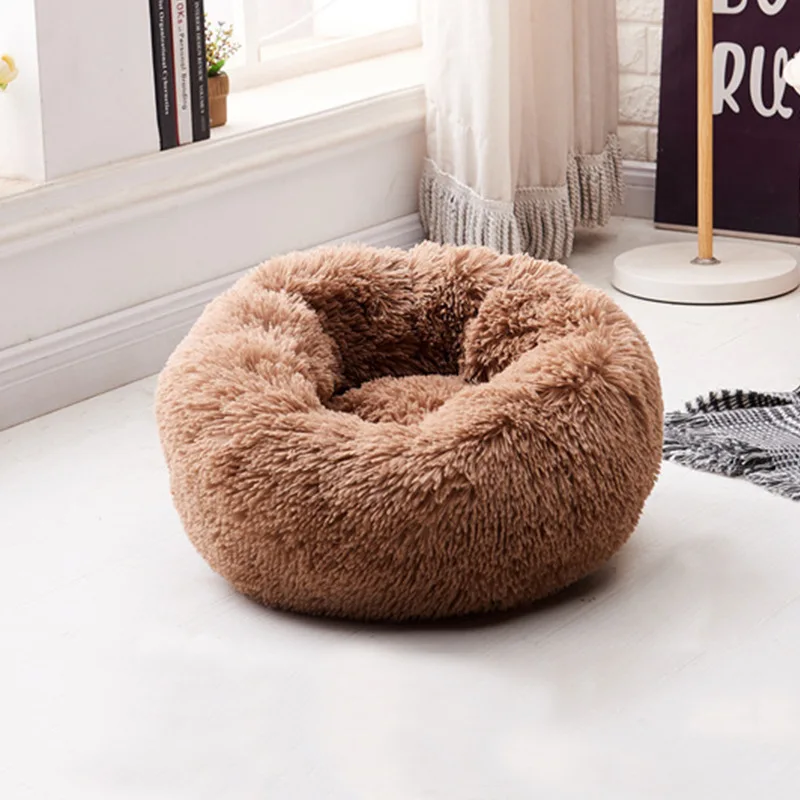 coffee HEYPET длинный Плюшевый игровой комплекс для кошек Кровать дом мягкий Круглые Солнцезащитные очки «Зимняя постельная Подушка для домашнего животного собаки коврики для маленьких собак и кошек Теплый Собака Щенок питомник 50/60/70 см - Цвет: coffee