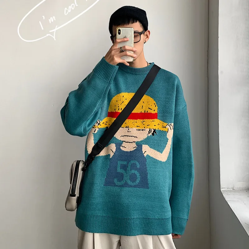 

Autumn New Sweater Men Warm Fashion Sweter Clothes Casual Cartoon Knit Sweater Man Streetwear Loose Long-sleeved Pullover Men