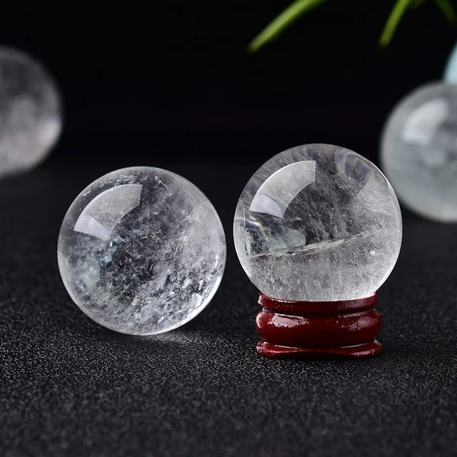 High Quality 28-32mm Natural Crystal Ball Clear Quartz Energy Healing Stone Meditation for Home Decoration Free Wooden Stand 5