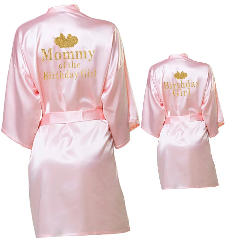 Women sleepwear, sleepwear pajamas: birthday girl & mother of birthday girl robe satin toddler baby women princess spa party favor ladies dressing gift kimono robes