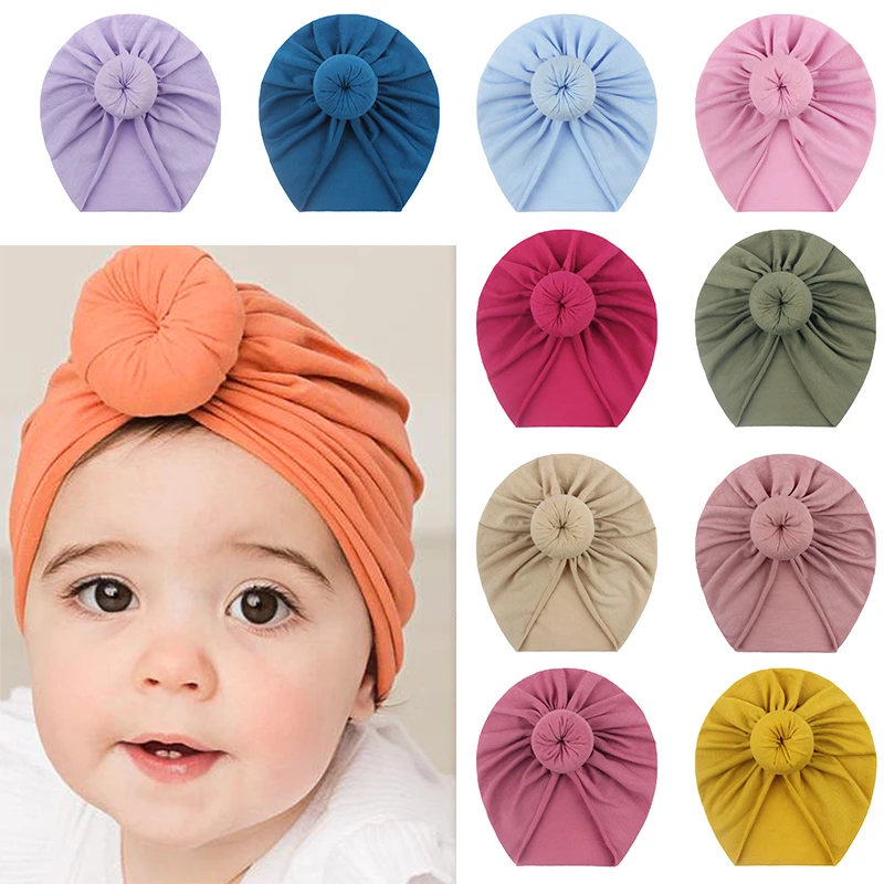 Gorros de algodón con nudo para bebé, accesorios para niño recién nacido, turbante, gorro de invierno, gorros de Hospital sólidos suaves