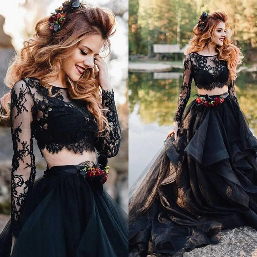 lace-wedding-dress-2019-long-sleeve-bridal-dresses-gothic-black-two-pieces-wedding-dresses-tiered-lace-top-punk-bridal-wedding-gown_副本