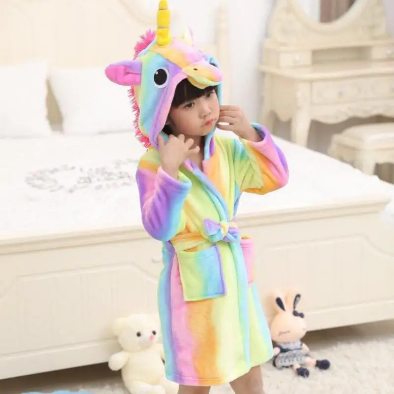 Children Cartoon Robe Boys Girls Homewear Coral Fleece Sleepwear Nightgown Flannel Hooded Winter Kids Clothing Casual Nightwear - Цвет: Style A