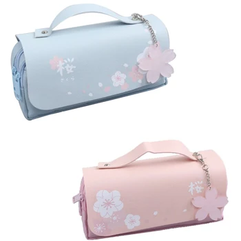 

HOT-Pencil Bag Large Double Layer Cherry Blossom Pencil Case Supplies Pencilcase School Box Pencil Pouch Stationery