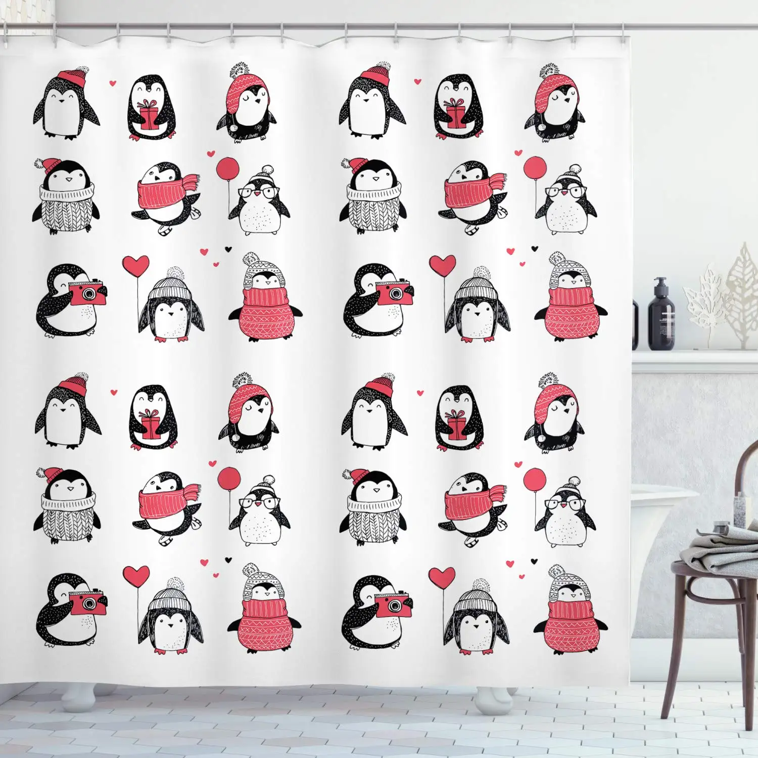 Зимняя занавеска для душа с пингвинами ручная роспись веселое Рождество