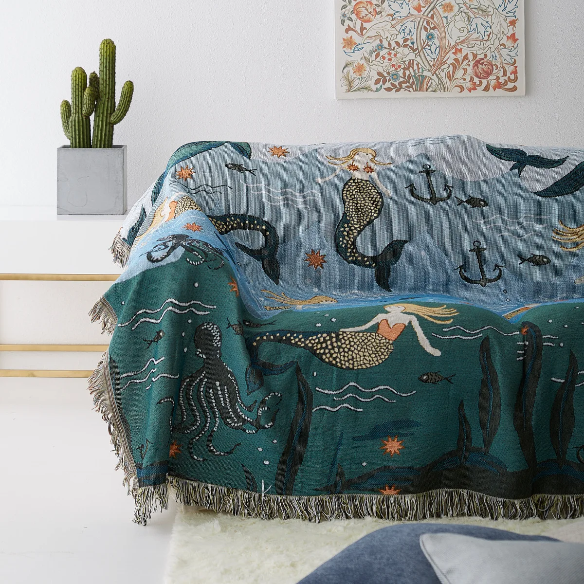 Nordic Cartoon sofa blanket and throws Mermaid knitted Sofa towel cover boho decor Anime bedspread Travel Picnic mat rug | Дом и сад