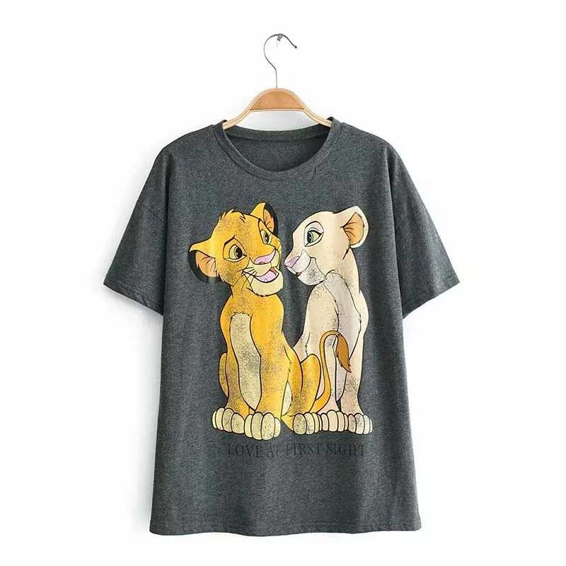 JXYSY, летняя женская футболка в английском стиле, модная футболка с рисунком короля льва, с круглым вырезом, с коротким рукавом, женская футболка и топы