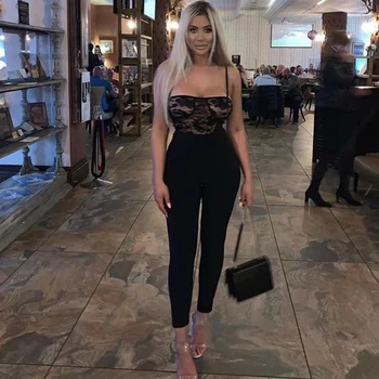 

Bandage umpsuit women Open-back black High-waisted Spaghett Classic pencil pants Rayon sexy hot party club A fashion wholesale
