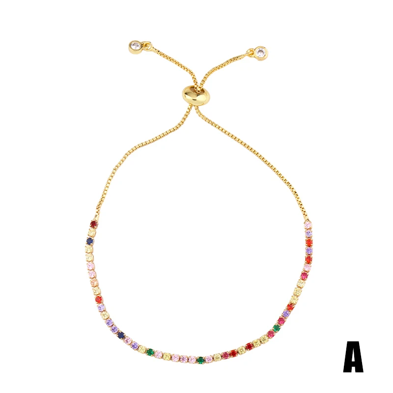 Аксессуары для браслетов цвета радуги, женский браслет с подвеской, ювелирный браслет с цепочкой в коробке, 22,5 см, цветной кубический цирконий для женщин